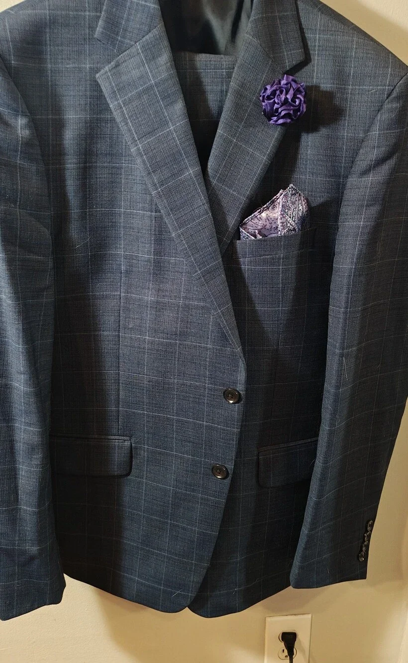 Calvin Klein Window Pane Slim Fit 3 Piece Wool Blended Suit